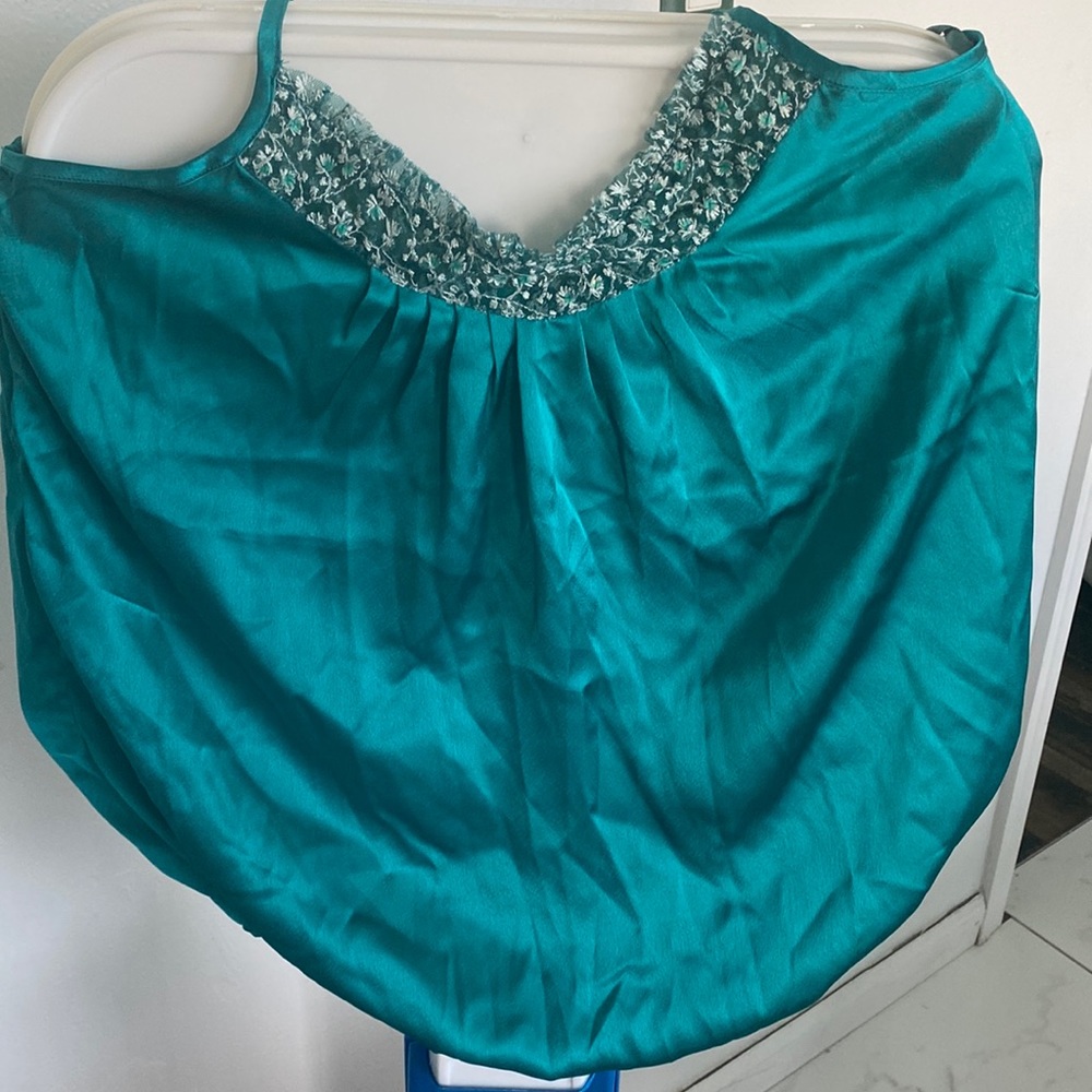 Lace satin teal blue summer top new
